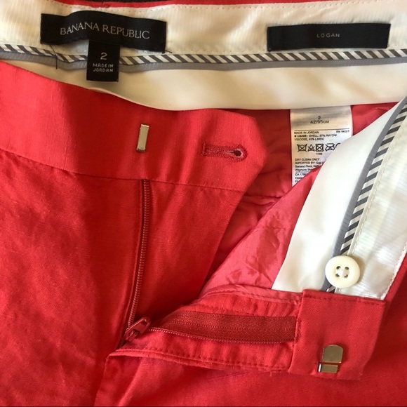 Banana Republic Logan Bright Orange Cropped Linen Pants Size 2 - Picture 4 of 6